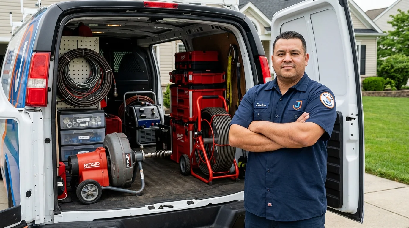 Professional drain cleaning equipment and Johns Plumbing LLC plumber in Bethesda
