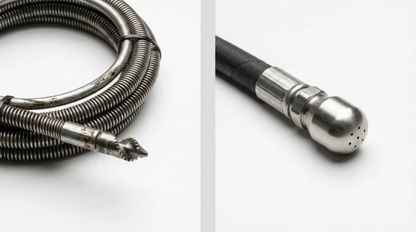 Drain snake cable and hydro jetting nozzle used for drain cleaning in Bethesda, OH