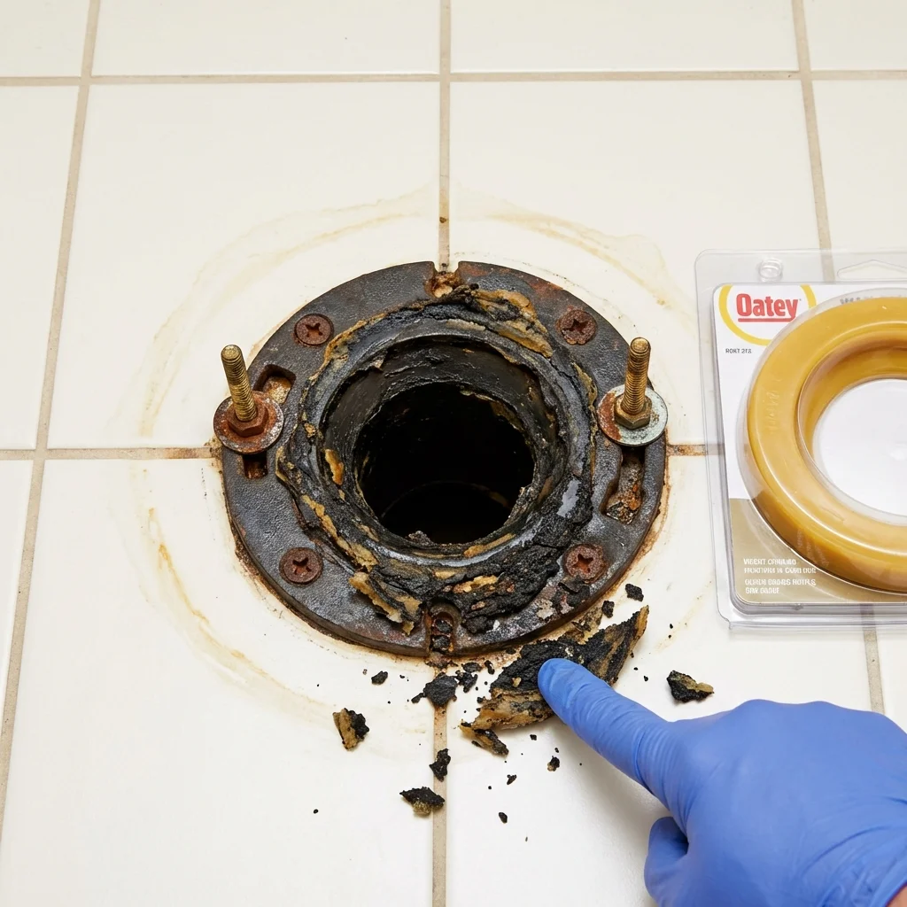 Failed wax ring showing water seepage at the base of a toilet in a Bethesda, OH home