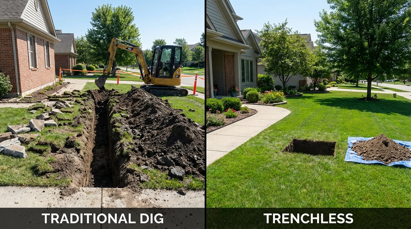 Trenchless sewer repair with minimal yard damage versus traditional excavation in Bethesda, OH